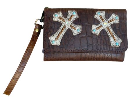 Klassy Cowgirl Leather Clutch Phone Wallet - Alligator with Cowhide Crosses